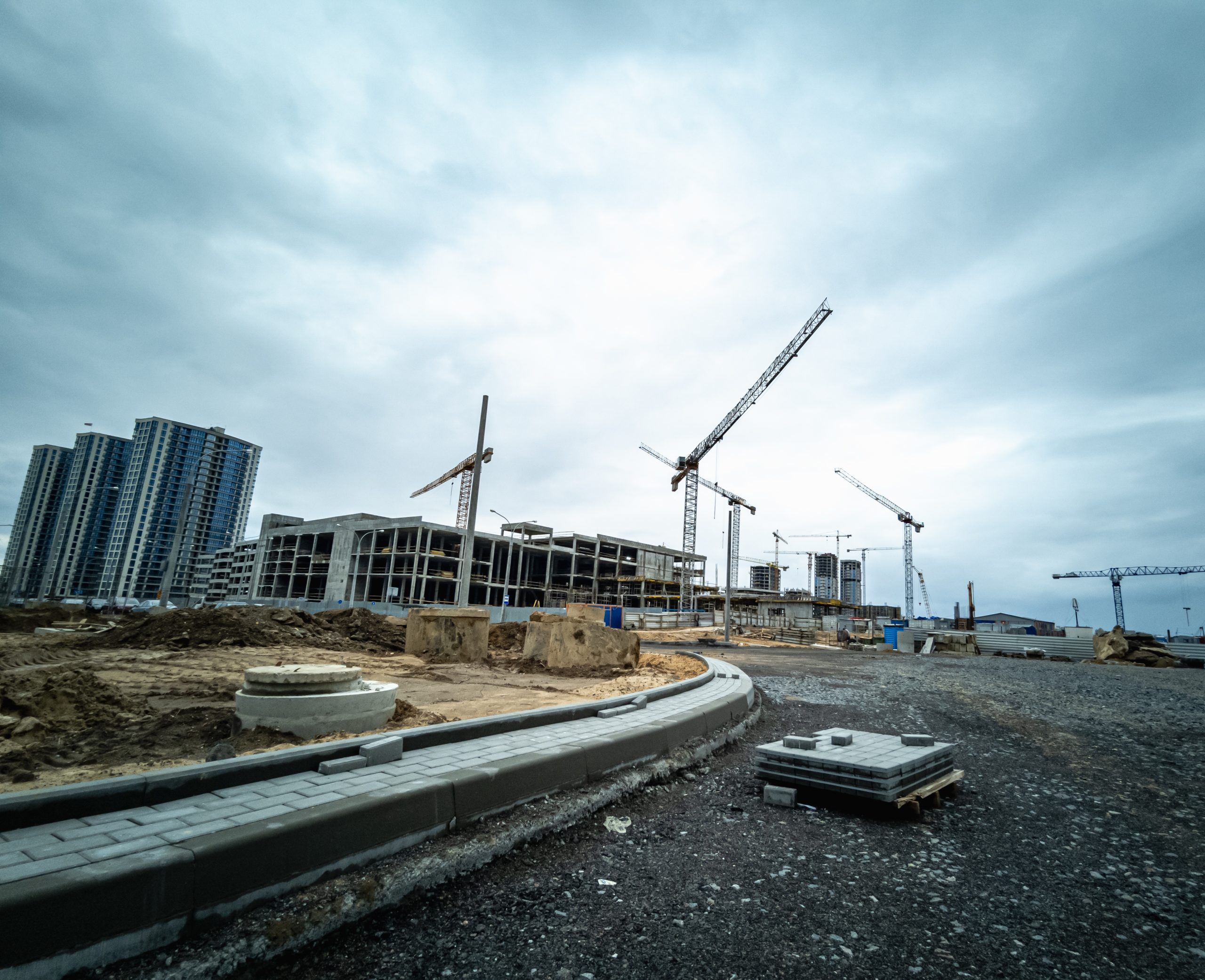 Minsk, Belarus - May 2022: construction of a large shopping center in a new microdistrict.